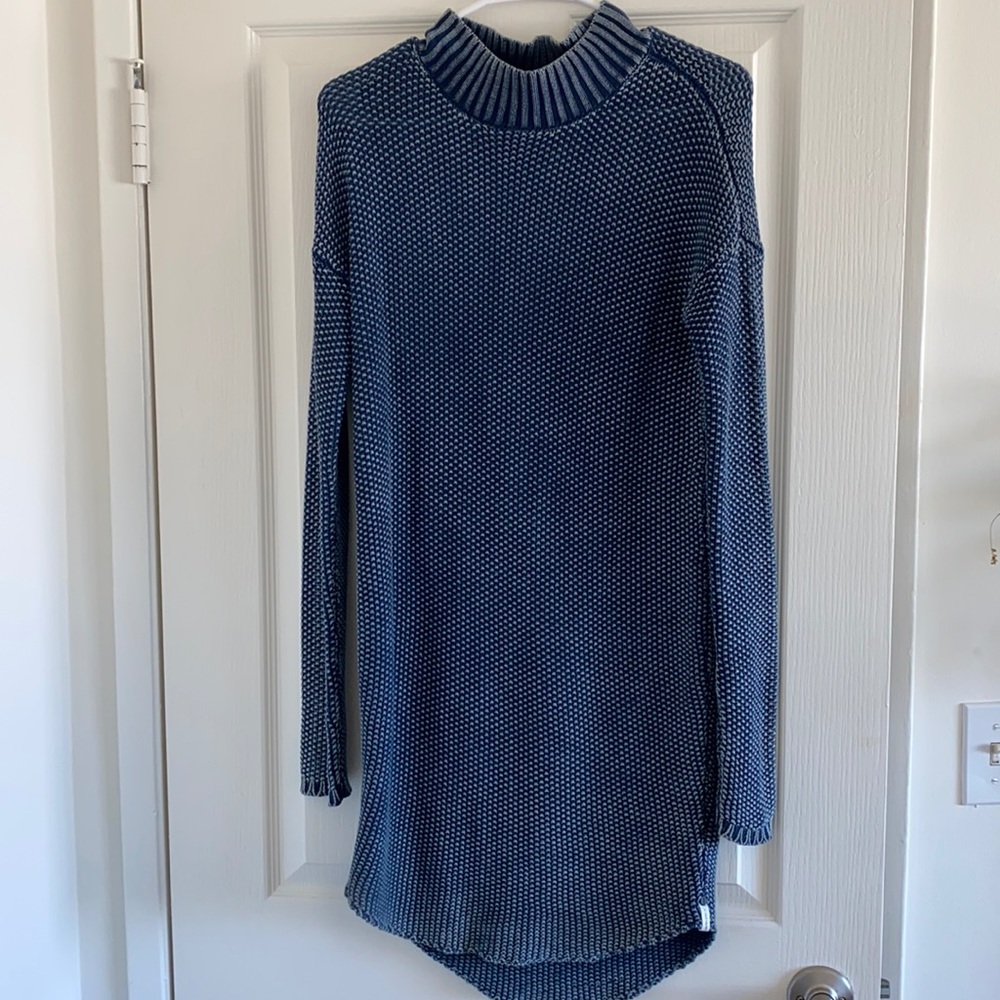 One Teaspoon Blue Knit Mock Neck Sweater Dress